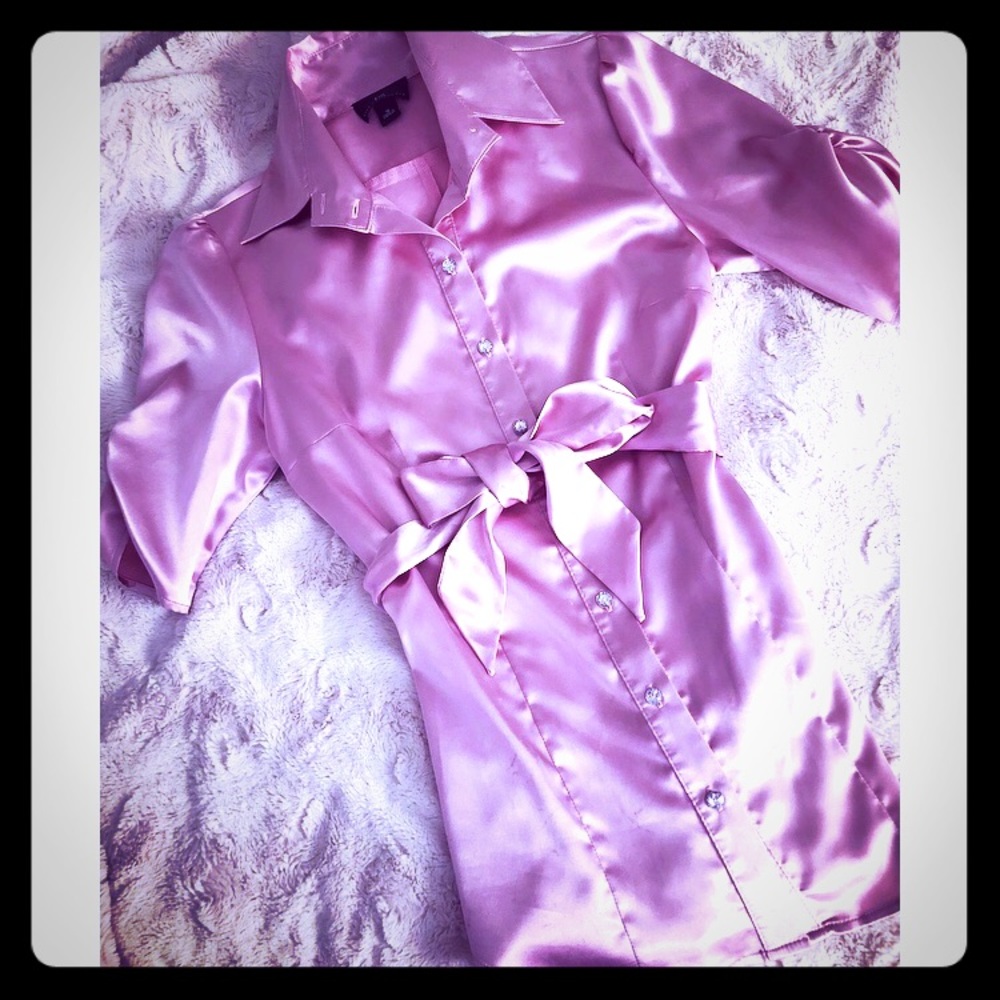 Silky pink, rhinestone button blouse